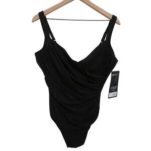 Miraclesuit Women Sz 16 Black One Piece Bathing Suit Tummy Control Swimwear Pool